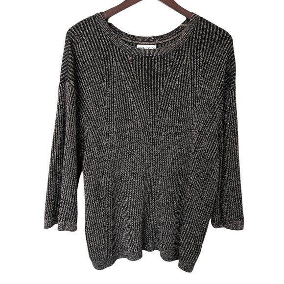 Ava & Viv Black and Metallic Gold Ribbed Elbow Sleeve Sweater Size 1x - Picture 1 of 5